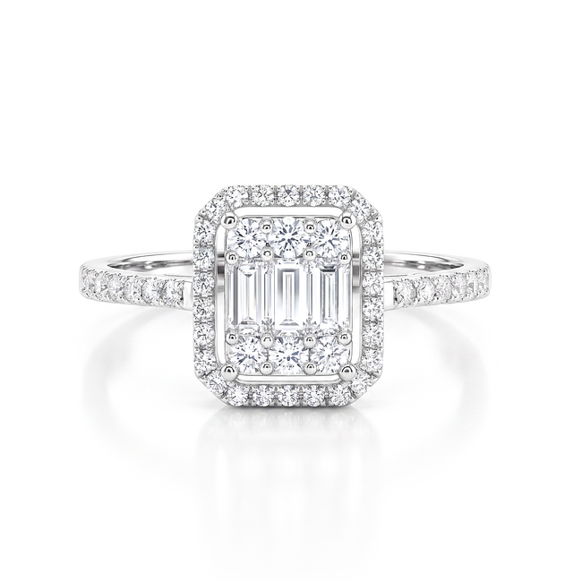 Luxe witgouden ring met 0.51 ct baguette en briljant diamanten