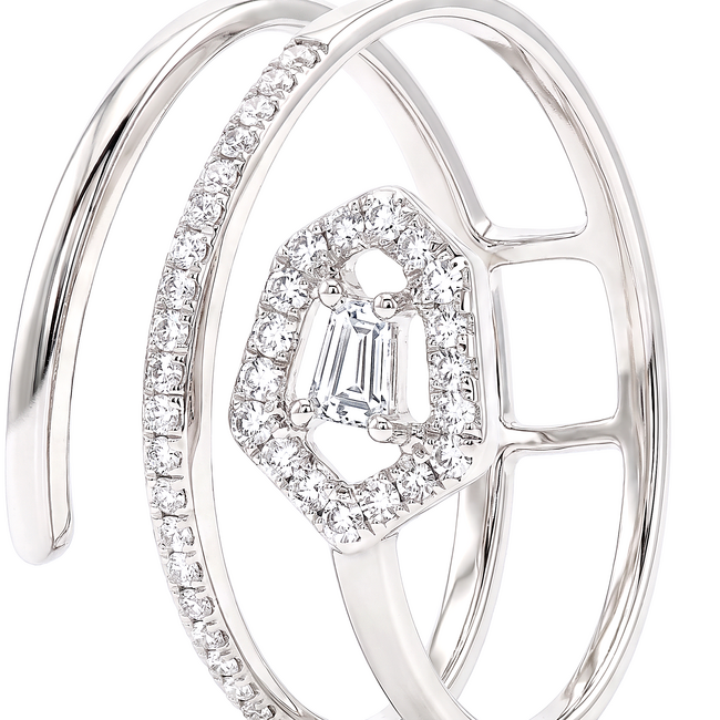 Witgouden designring met baguette diamanten