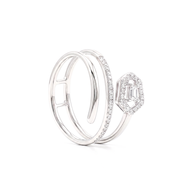 Witgouden designring met baguette diamanten