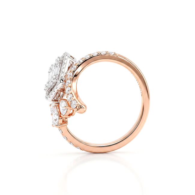 Roségouden ring met baguette, briljant