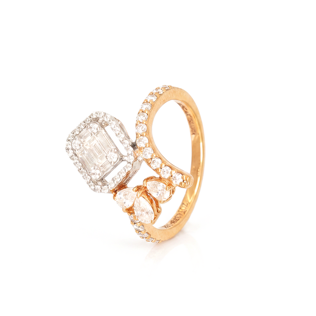 Roségouden ring met baguette, briljant