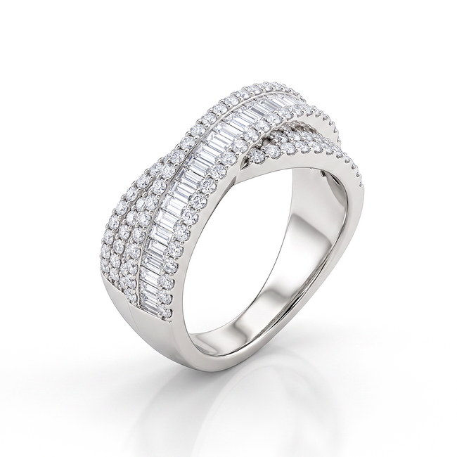 Luxe witgouden ring met 1.06 ct baguette en briljant diamanten