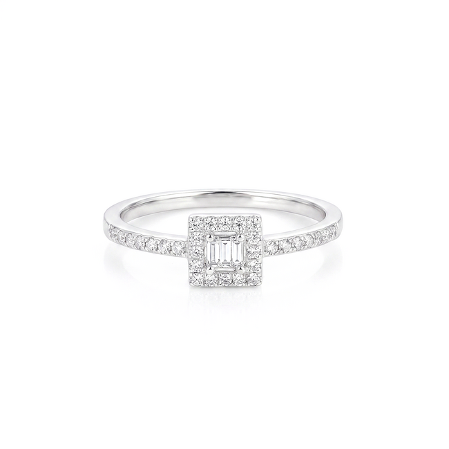 Witgouden ring, 0,19 ct vierkante zetting