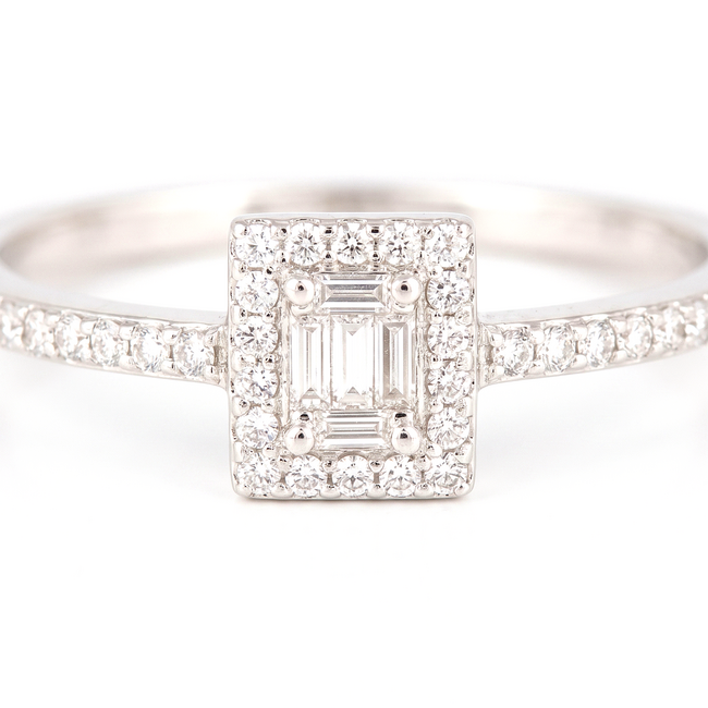 Witgouden ring, 0,19 ct vierkante zetting