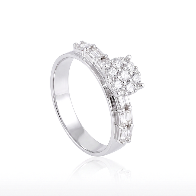 14k witgouden clusterring, 0,60 ct diamant