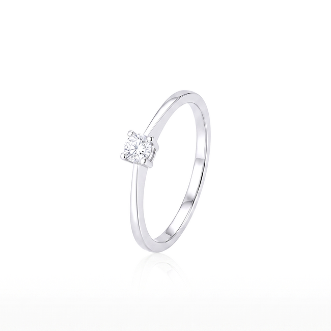 Witgouden solitairring, 0,24 ct EF diamant