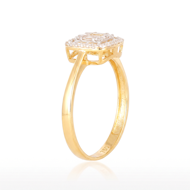 Gouden ring met baguette zirkonia en halo design