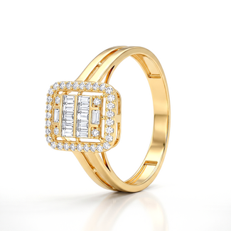 Geelgouden Ring met Baguette Zirkonia Halo