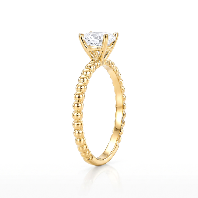 Gouden ovale solitaire ring met bolletjes