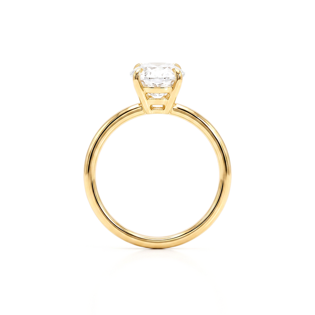 Gouden solitaire ring met grote ovale steen en design