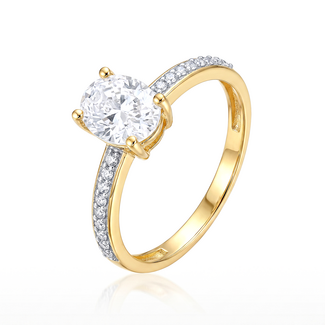 Ovalen Solitaire Ring Met Zijstenen