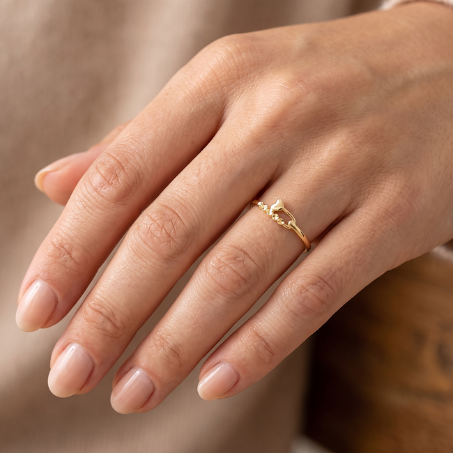 18 Karaat Gouden Hart Ring met Bolletjes