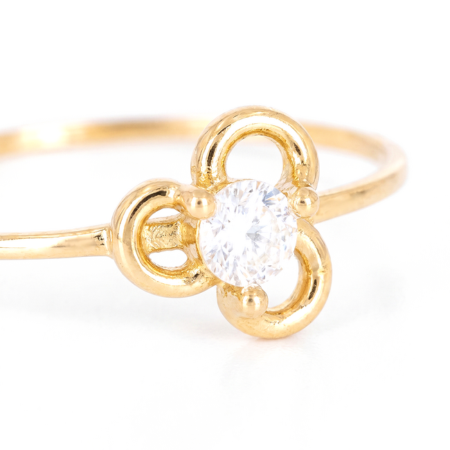 18k Gouden Klaver Ring met Zirkonia Steen