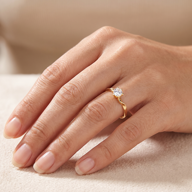 18k Gouden Solitaire Ring met Zirkonia Steen