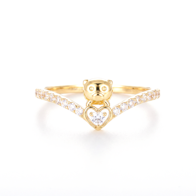18 karaat gouden ring met teddy beer en zirkonia