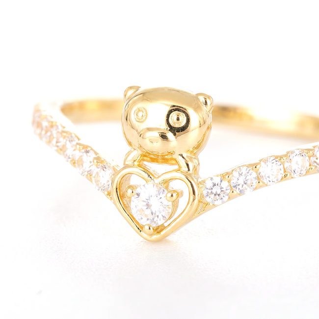 18 karaat gouden ring met teddy beer en zirkonia