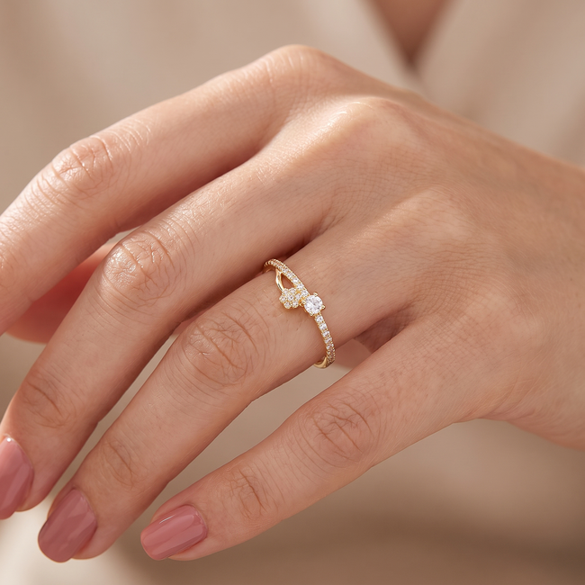 18k gouden ring dames met bloem en zirkonia