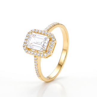Geelgouden Halo Ring met Emerald Zirkonia