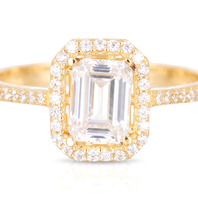 18k geelgouden halo ring met pavé zirkonia