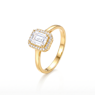 Geelgouden Halo Ring met Emerald Zirkonia