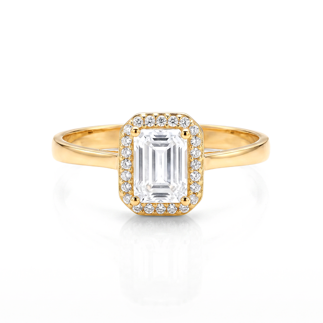 18k geelgouden halo ring met emerald zirkonia