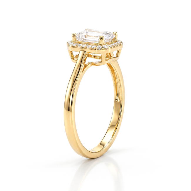 18k geelgouden halo ring met emerald zirkonia
