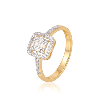 18 Karaat Geelgouden Baguette Ring met Zirkonia