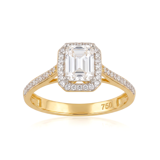 Geelgouden ring met emerald zirkonia en pavé
