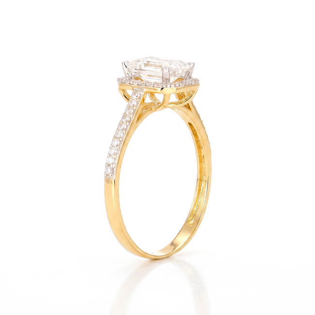 Geelgouden ring met emerald zirkonia en pavé