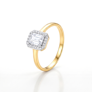 Elegante Halo Ring met Emerald Steen