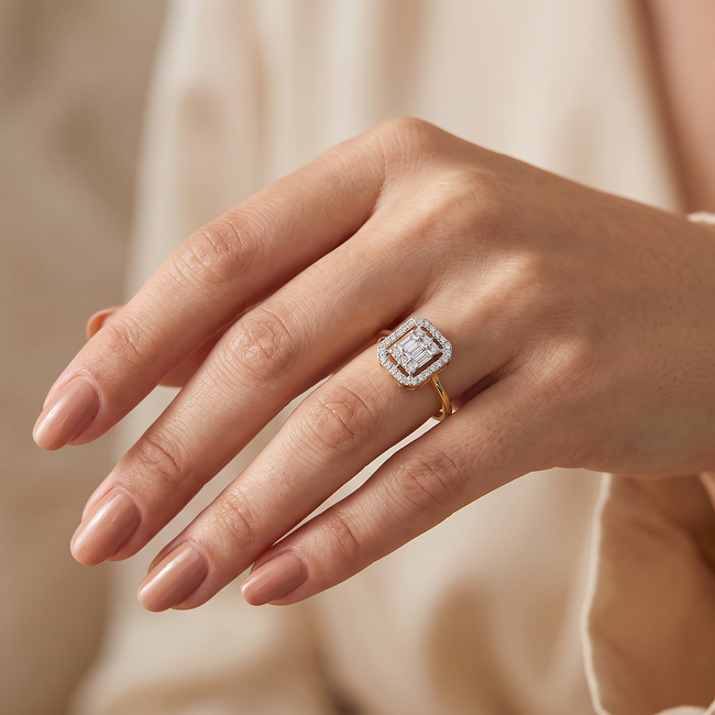 Geelgouden ring met baguette zirkonia