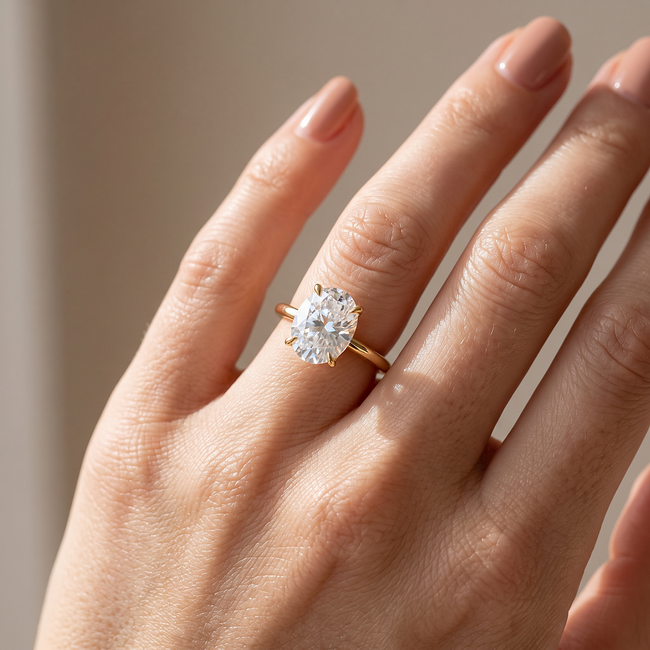 Geelgouden solitaire ring met ovale zirkoni