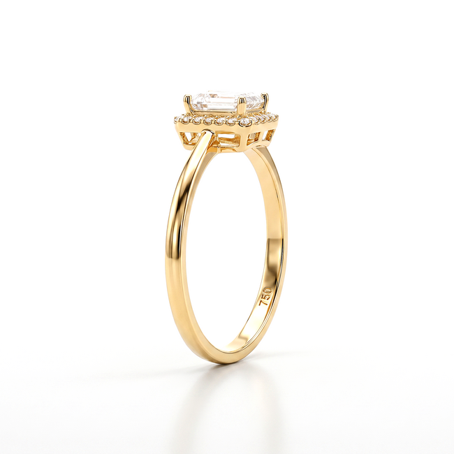 18k gouden ring met emerald cut zirkonia