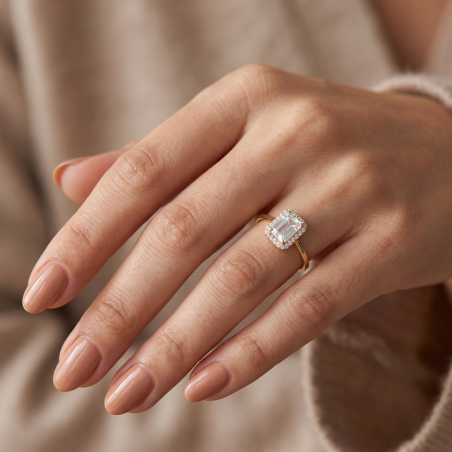 18k gouden ring met emerald cut zirkonia