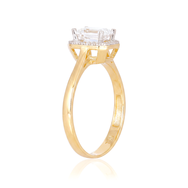 18k gouden solitaire ring met halo zirkonia