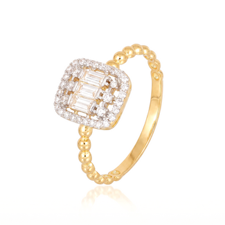 Elegante Gouden Ring met Baguette Halo