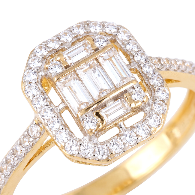 Gouden damesring met baguette zirkonia