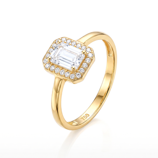 Elegante Gouden Ring met Emerald Zirkonia Halo