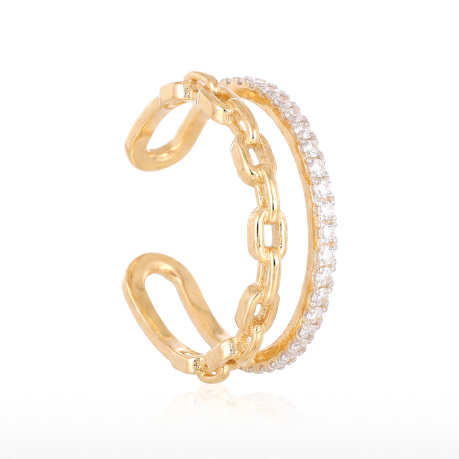 18k gouden dames ring met schakel en zirkonia