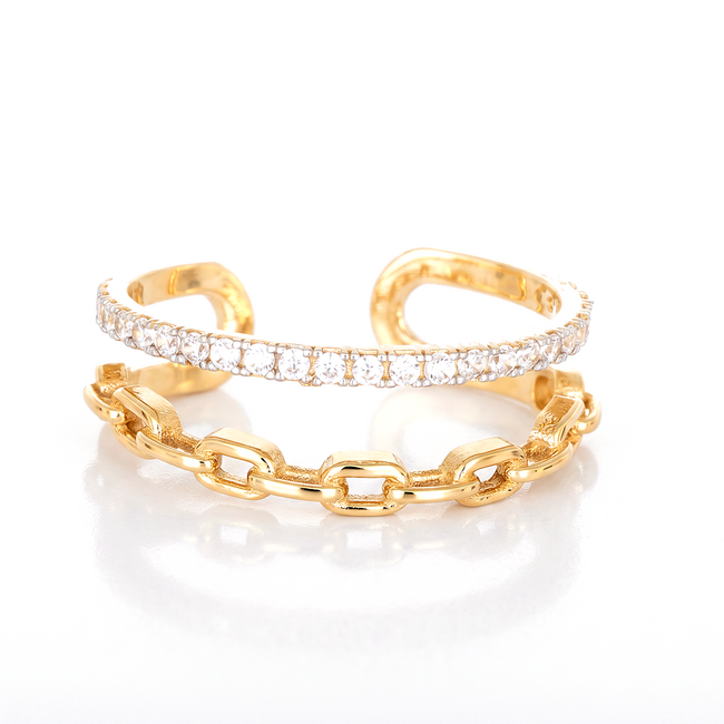 18k gouden dames ring met schakel en zirkonia