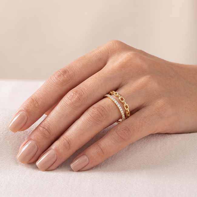 18k gouden dames ring met schakel en zirkonia