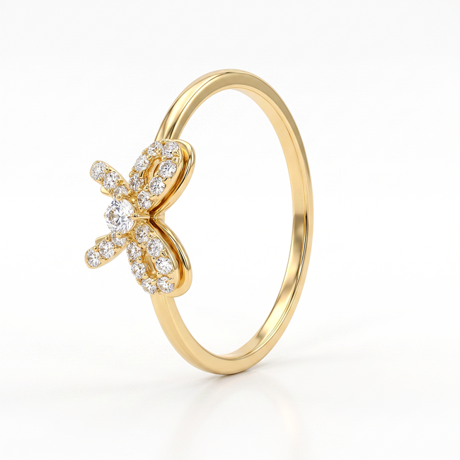 18k gouden dames ring met vlinder en zirkonia