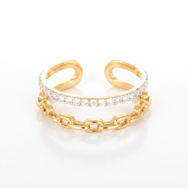 18k gouden dames ring met schakel en zirkonia
