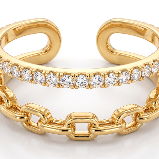 18k gouden dames ring met schakel en zirkonia