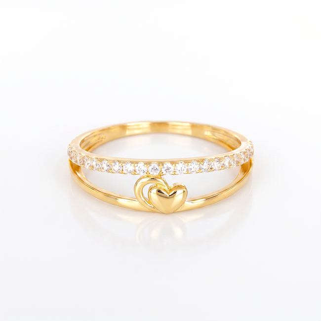 18k gouden ring met hartje en zirkonia band