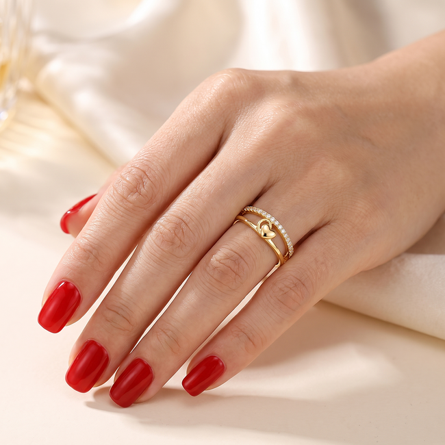 18k gouden ring met hartje en zirkonia band