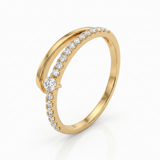 Gouden ring dames schuine lijn met zirkonia