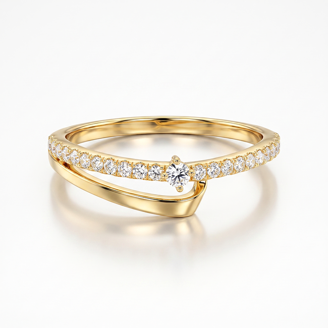 18k gouden ring met schuine lijn en zirkonia