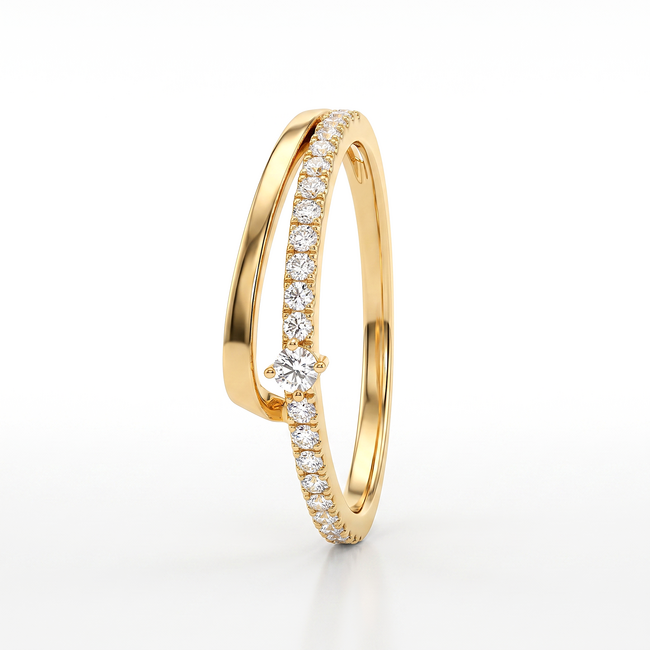 18k gouden ring met schuine lijn en zirkonia