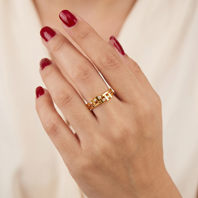 22 Karaat Roodgouden Dubbele Ring met Zirkonia